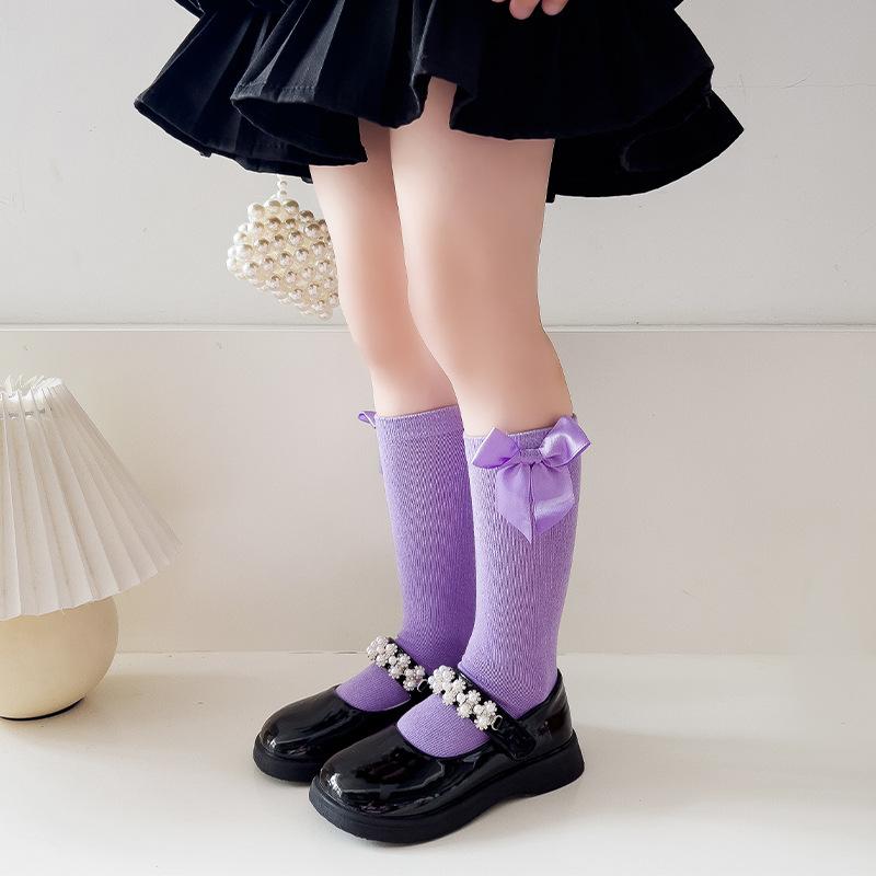 Baby Knee High Socks with Bow Knit Toddler Girl Dress Socks Cotton Tube Long Socks for Baby Newborn Infant