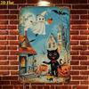 Cute Cat Pumpkin Metal Sign 8x12 Halloween Decor, Durable Iron Flat Wall Art for Home, Cafe, Bar
