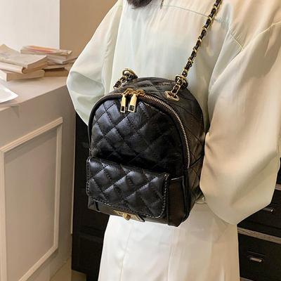 Factory Backpack Women's 2025 New Fashion High-end Diamond Checkered Small Schoolbag Lightweight and Compact Chain Versatile Backpack