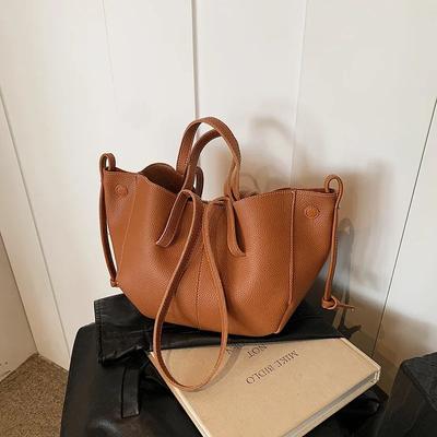 Bolsa tote portátil de PU com zíper, cor sólida, nova, grande capacidade, elegante, feminina, premium, ombro único, axilas