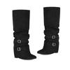 Pleated retro western boots women's year new fashion casual thick heel medium boots women's knee knight boots