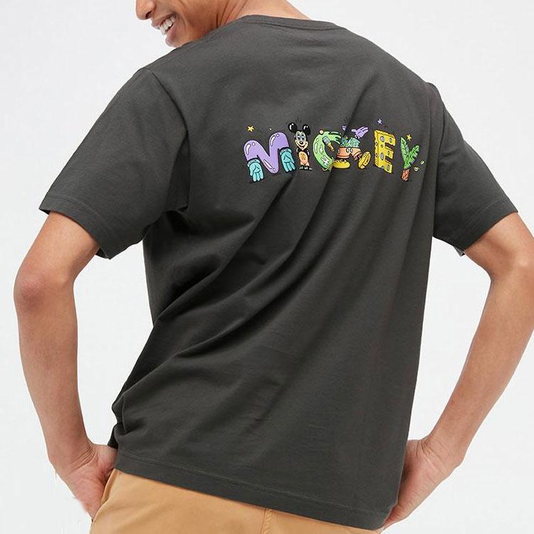 UNIQLO Mickey Mouse Print Crew Neck T-Shirt Unisex Tops Dark-Gray 447388-08