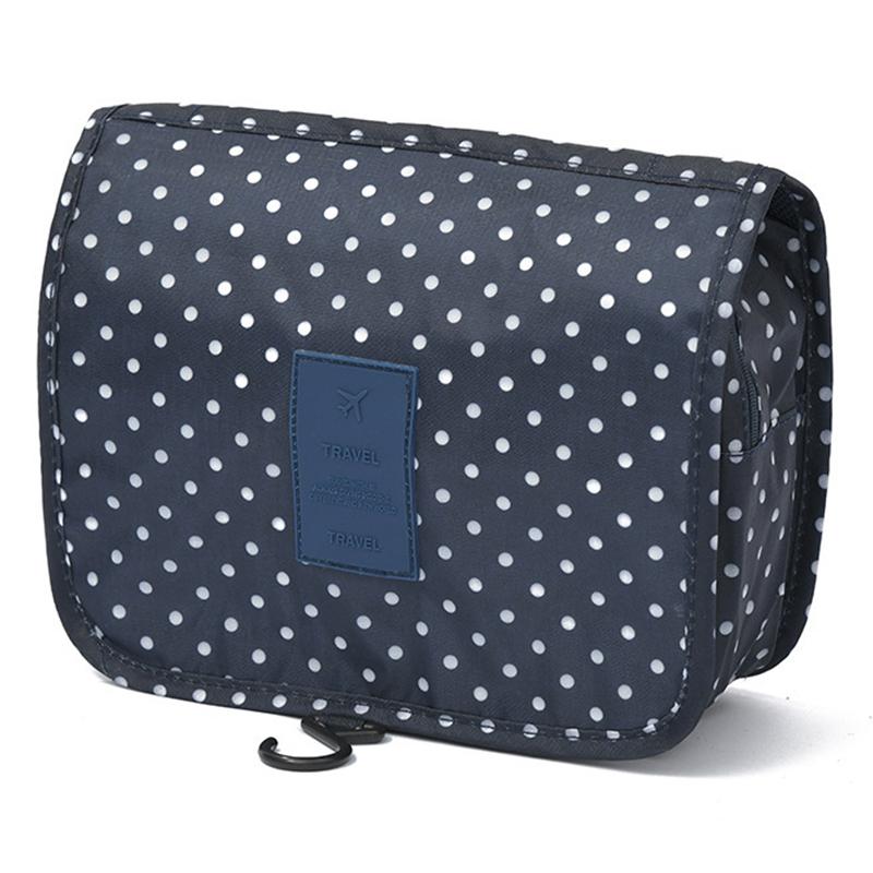 

Portable Travel Toiletry Bag Oxford Cloth Waterproof Wash Bag Storage Pouch with Hanging Hook Navy Blue Dot