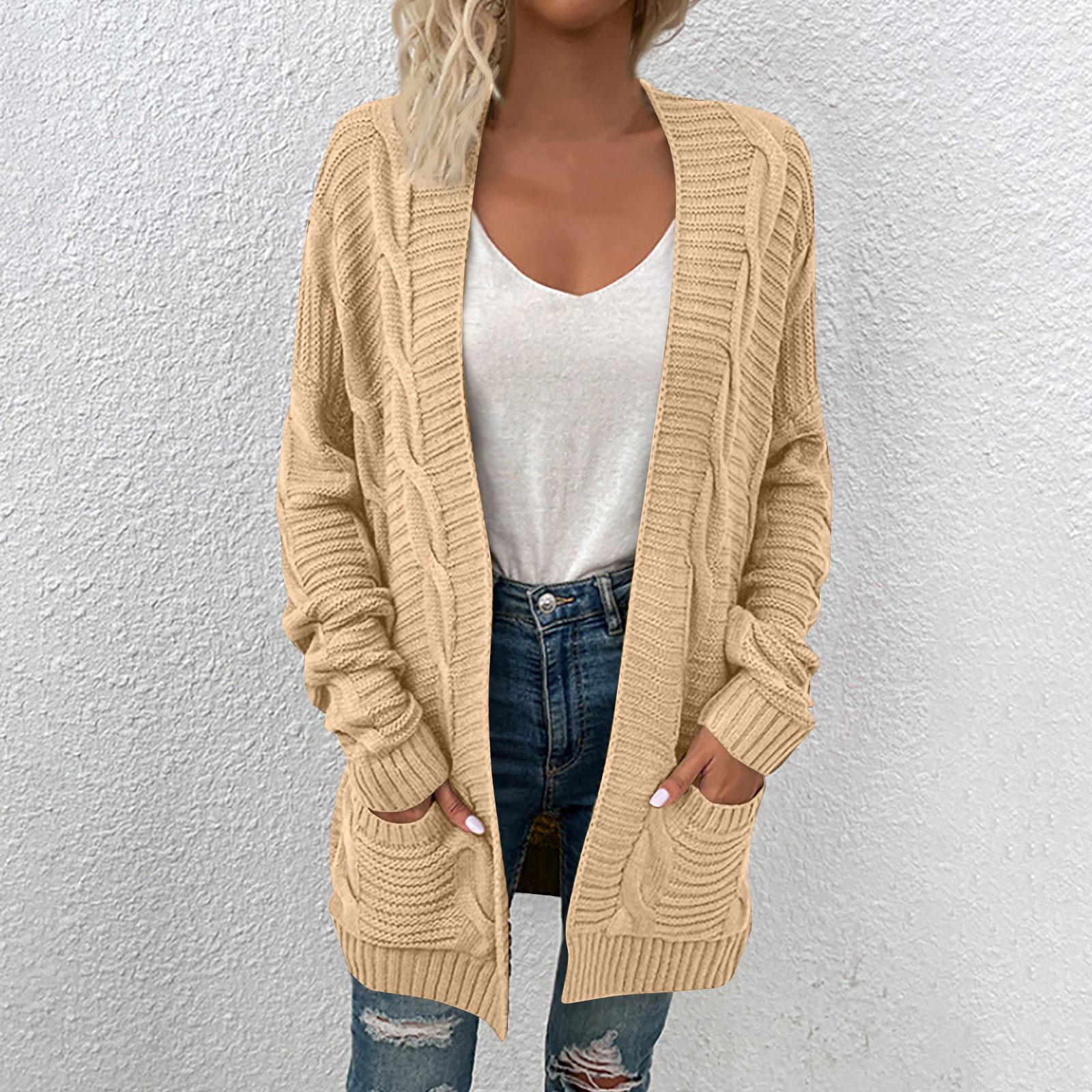 

Жіноче однотонне вільне пальто-кардиган середньої довжини з довгим рукавом для жінок XL хакі