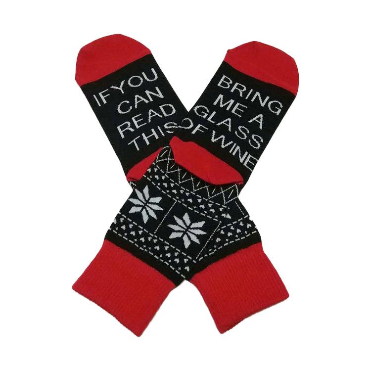 

Унисекс Хлопковые Рождественские Носки до Середины Икры с Принтом Снежинки и Букв One Size винный/розовый