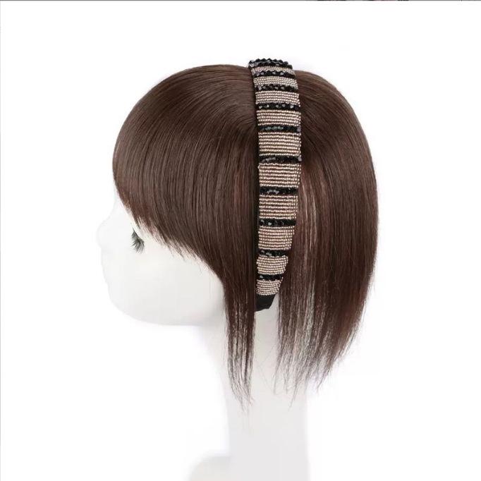 Damen-Haarreif mit Strasssteinen und lockigem Haar mit Pony - Volumensteigerndes Haarteil zum Kaschieren von weißem Haar