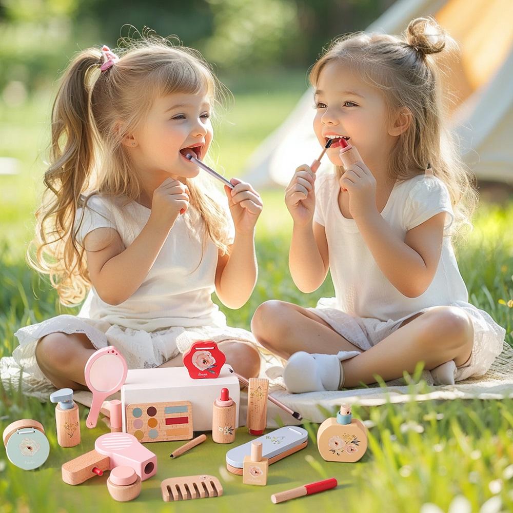 Baby Wooden Pretend Play Makeup Toys Simulation Cosmetics Set Girls Play House Hairdressing Simulation Make Up Preschool Toys