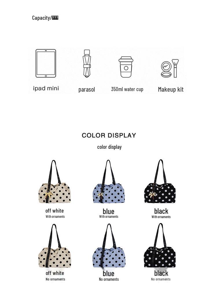 2026 Women's Polka Dot Canvas Tote Bag: Large Capacity, Single Shoulder or Crossbody, Perfect for Work Commutes
