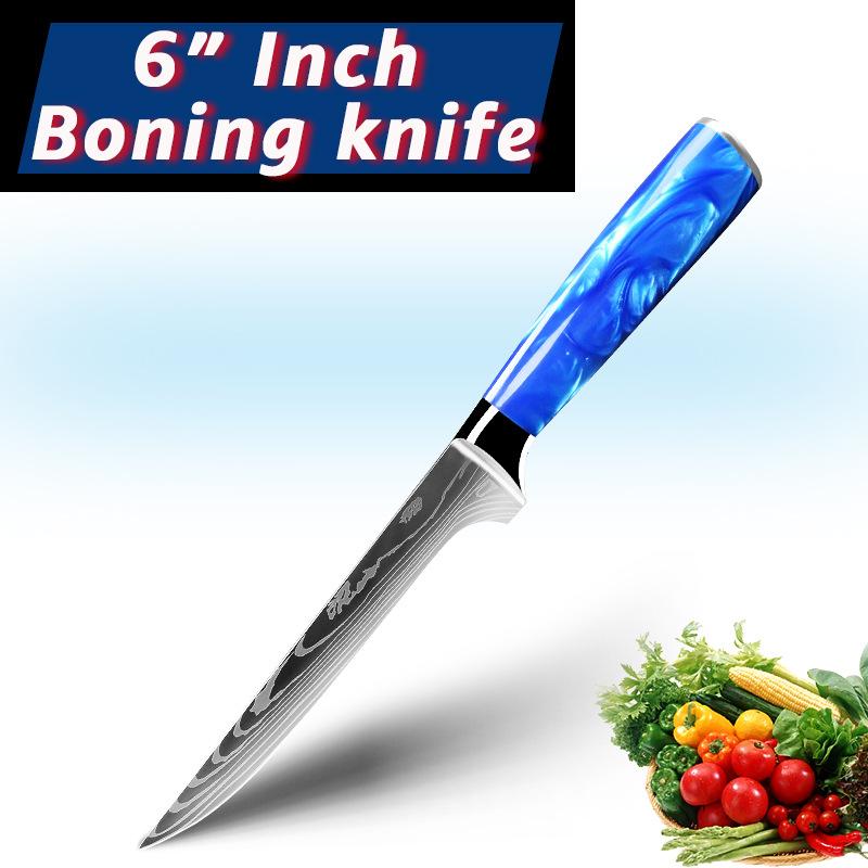 10pcs Stainless Steel Knife Set Blue Resin Handle Chef's Knife Kitchen Knife Japanese Knife Peel Knife