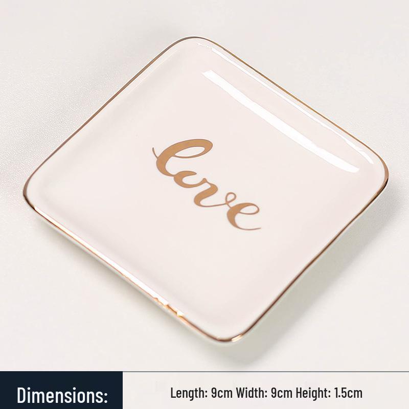 Hand-Shaped Gold Rim Ceramic Jewelry Tray with Custom Logo Design