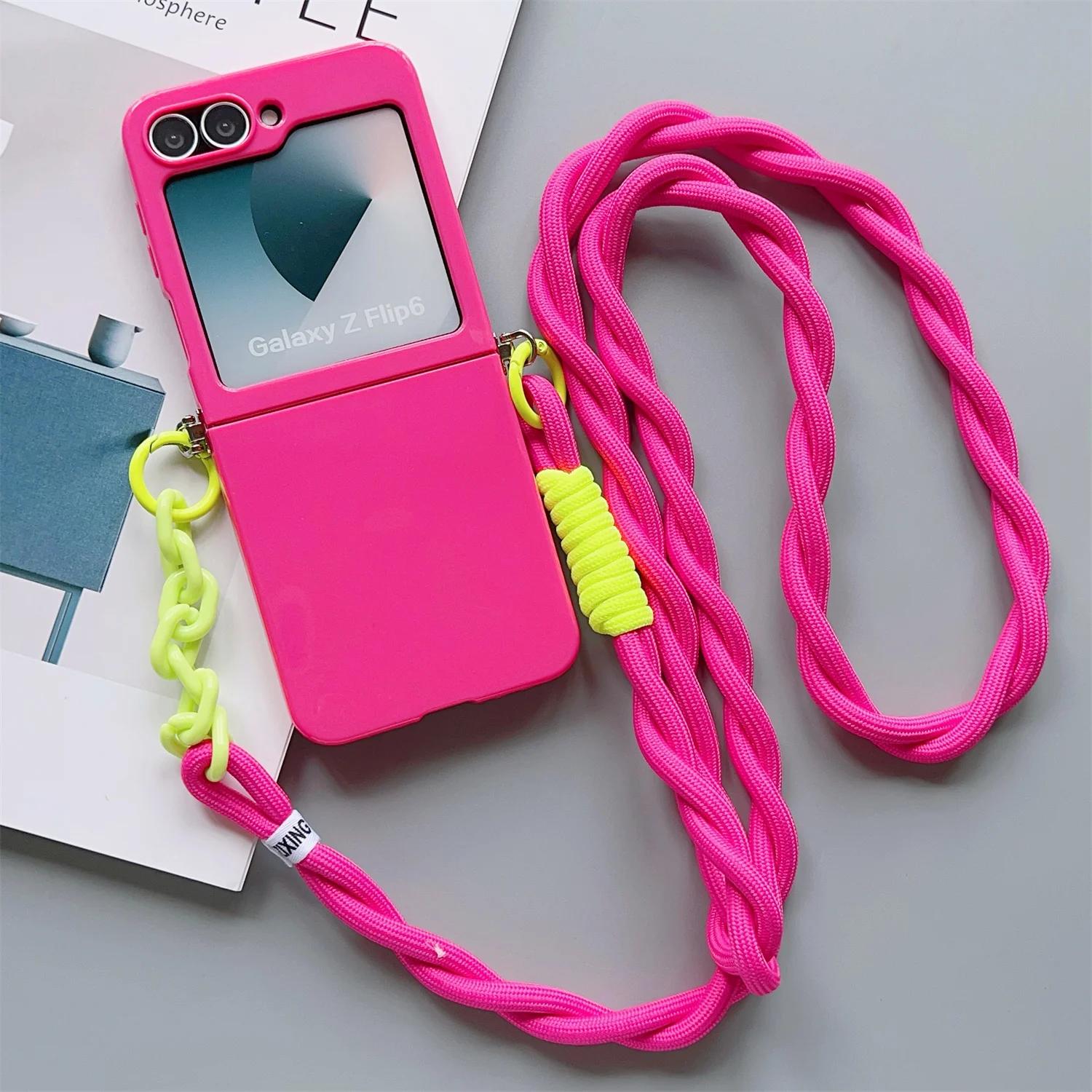 

Solid Lanyard Strap Crossbody Slim Phone Case For Motorala Moto Razr 40 50 60 Ultra Cute Candy Protective Cover Motorola Razr 60 Ultra Яскраво-рожевий