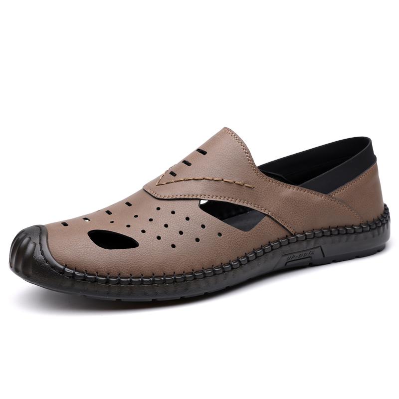 

Fashion Hollow Out Leather Mens Loafers Slip on Flats Summer Casual Shoes for Men Moccasins Super Soft Men Sandals Breathable Walk Shoes 38 хаки