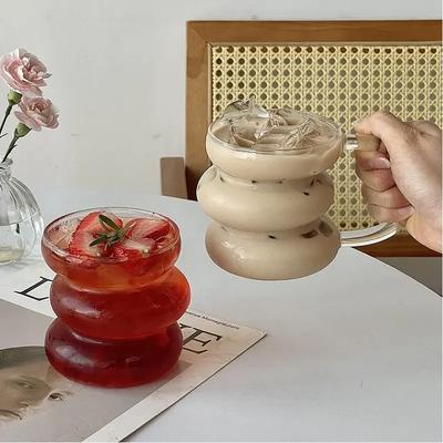 Glass Cup with Unique Design, High Borosilicate Heat-resistant Coffee, Cold Drink and Milk Tea Cup.