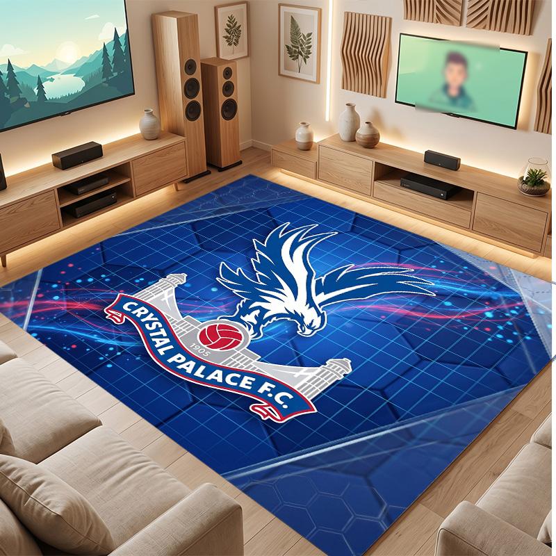 Crystal Palace Football Print Crystal Velvet Rug, Comfortable Water Absorbent Non Slip Indoor Floor Carpet