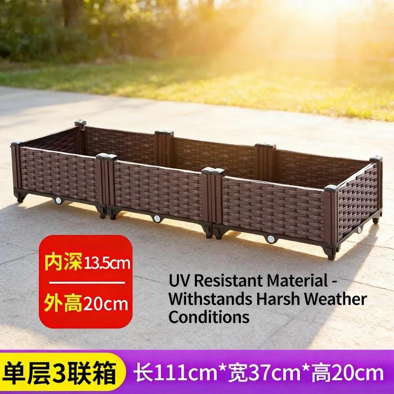 Large 3-Tier Stackable Plastic Raised Garden Bed 111x37x21cm for Outdoor Patio Balcony Vegetable Flower Herb Growing