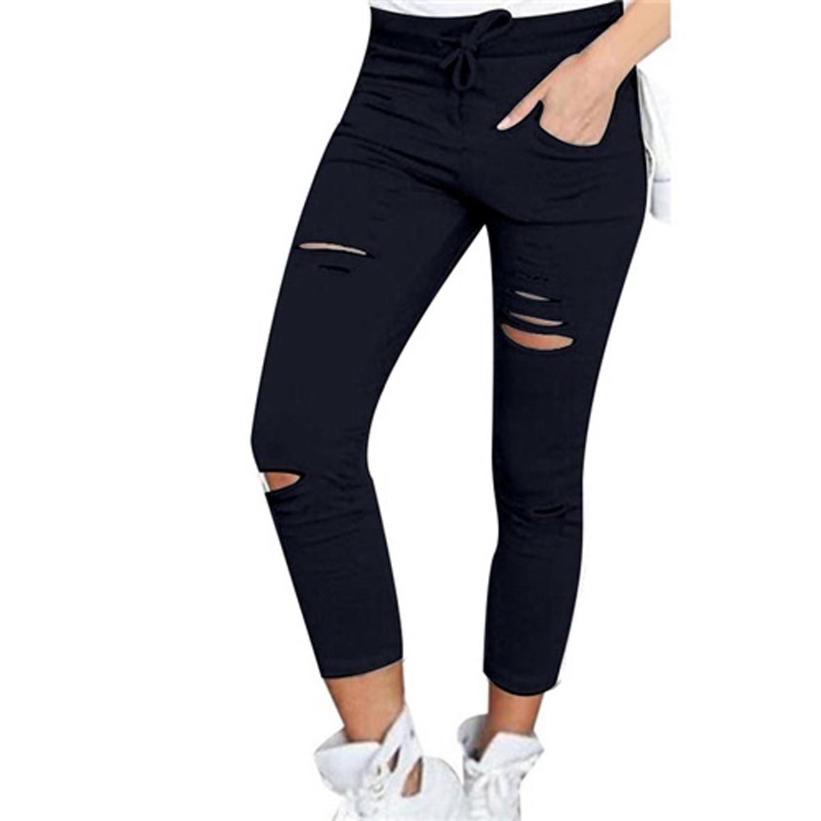 

Модные брюки женские леггинсы рваные брюки узкие брюки армейские зеленые колготки брюки XL чёрный