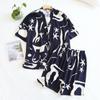 Summer Ladies 100% Viscose Pajamas Short Sleeve Shorts Two Piece Floral V-Neck Thin Loose Women's Homewear Set Sleepwear