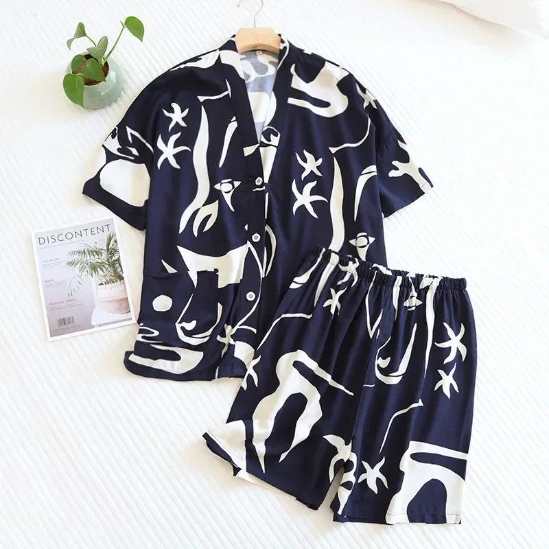 Summer Ladies 100% Viscose Pajamas Short Sleeve Shorts Two Piece Floral V-Neck Thin Loose Women's Homewear Set Sleepwear