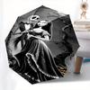 1 Automatischer Regenschirm mit 8 Speichen, Motiv Jack Skellington und Sally, Bunt, Tragbar, für Damen und Herren, Ein Kompakter Begleiter für den Weg zur Arbeit, Geeignet für Da