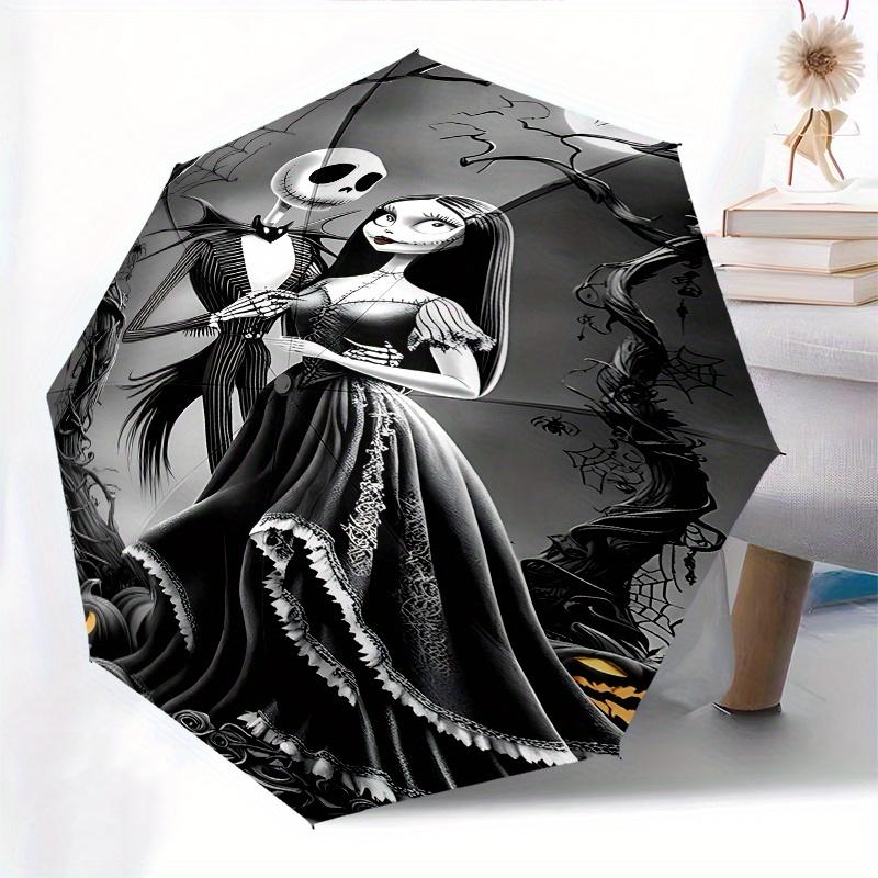 1 Automatischer Regenschirm mit 8 Speichen, Motiv Jack Skellington und Sally, Bunt, Tragbar, für Damen und Herren, Ein Kompakter Begleiter für den Weg zur Arbeit, Geeignet für Da