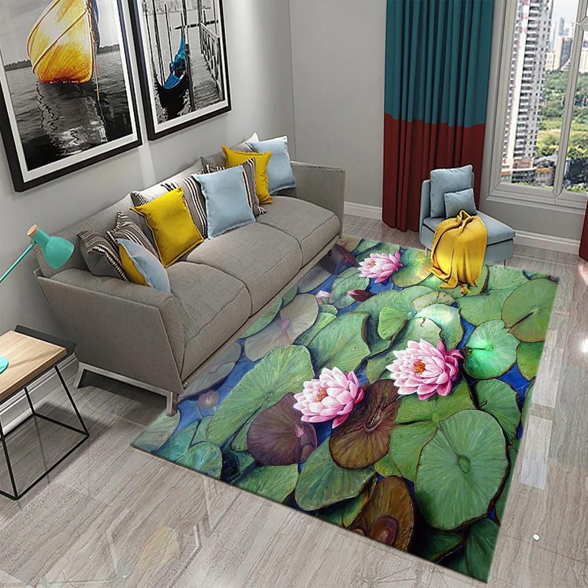 

3D Water Lily Abstract Oil Painting Carpet Anti-slip Bathroom Kitchen Rug Bedroom Living Room Floor Decor Mat 40x60cm