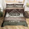 Happy Camping Duvet Cover Queen Full Twin King Camper Theme Comforter Cover With 2 Pillowcase Rustic Farmhouse Style Bedding Set