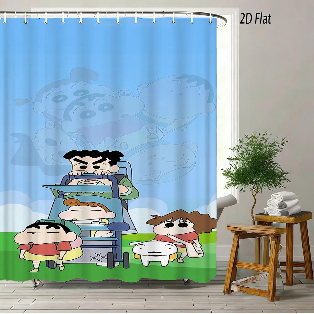 

Crayon Shin-Chan Blowing Kiss Mua~ Scene 2D Print Waterproof Shower Curtain, Playful Pastel Watercolor Cloud Bathroom Decor Wi W60H190(CM)-1 Pcs