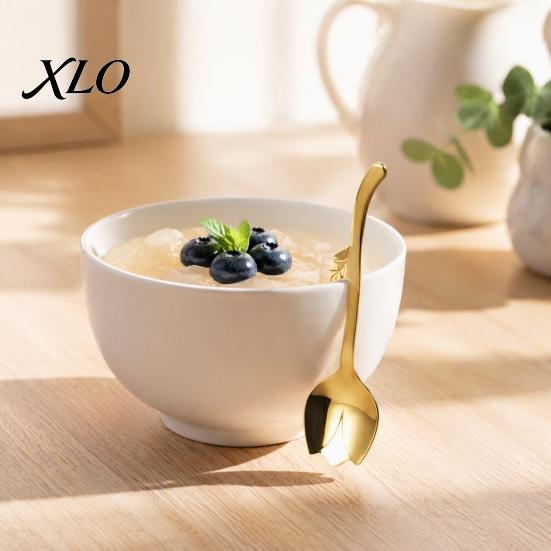 Kitchen Dining Accessory Tulip Shaped Stainless Steel Spoon, Long Handle Coffee Ice Cream Scoop Dessert Serving Spoon with Hanging Hook, Flatware