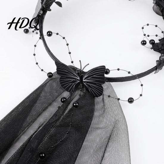 Dark Bride Cosplay Accessory Rose Black Butterfly Veil Headband Hair Hoop