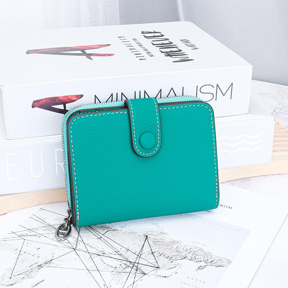 Genuine Leather Mini Wallet - Snap Button & Zipper Bifold Card Wallets, Compact Slim Purse with Multi-Card Slots for Women