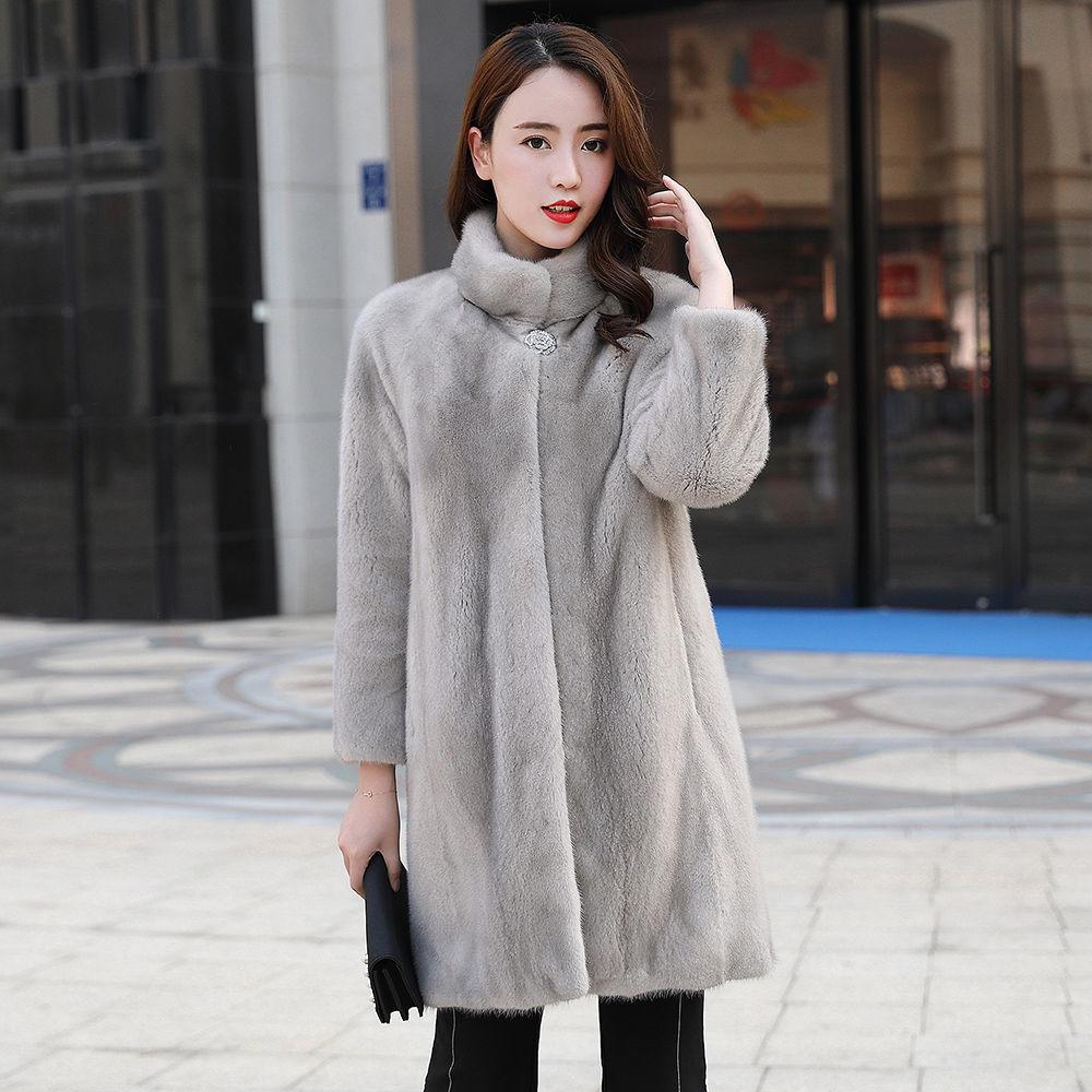 Imitation Mink Coat Women's Imitation Fur Coat New Imitation Mink Velvet Long Stand-up Collar Imitation Fur Coat