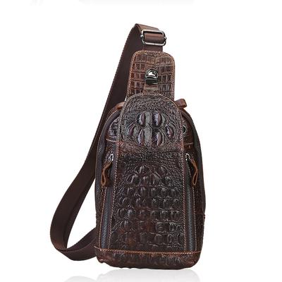 Pánská vrstvená kožená náprsní taška s krokodýlím vzorem z hovězí kůže, Pánská malá ležérní crossbody taška přes rameno z koženého voskovaného plátna