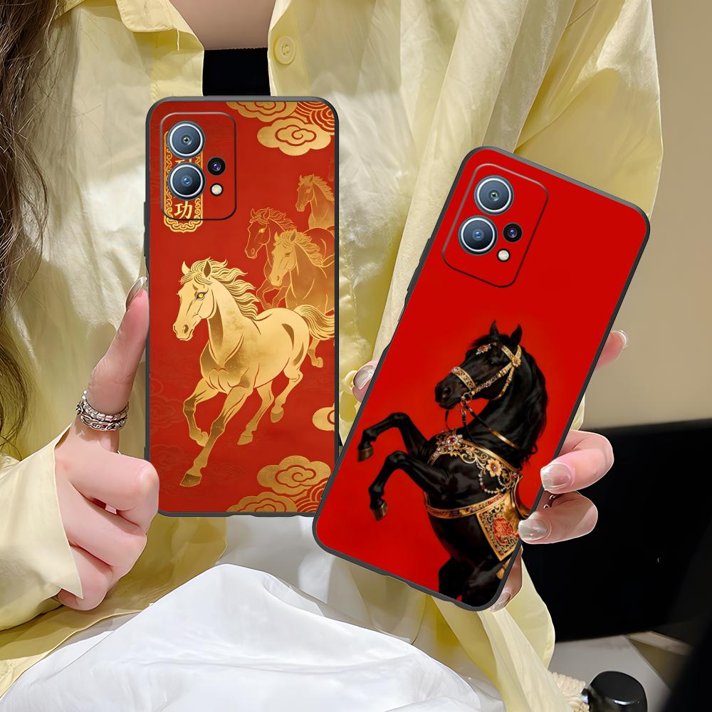 Golden Horse Year Mobile Phone Case for Huawei P60 P50 P40 P30 P20 P10 P9 P8 Pro Lite Plus Colorful Printing Cover Pretty Luxury