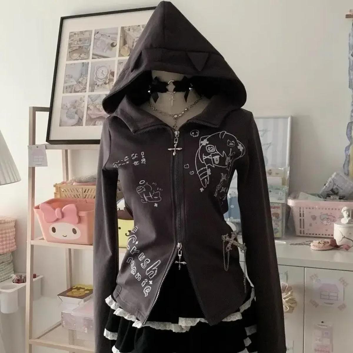 

VAYLA Японские Милые Кошачьи Ушки E-Girls Стройный Субкультура Универсальные Аниме Толстовки с Капюшоном С Длинным Рукавом S коричневый