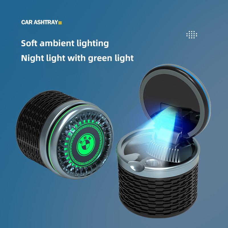 Car LED Ashtray Atmosphere Light Ashtray For BMW G30 G20 G05 G11 E87 X7 E92 X5 Car Flame Retardant Cigarette Holder Cup keychain GT9