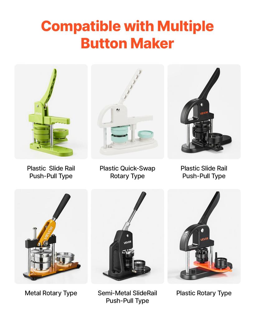 VEVOR Button Maker Supplies 200 Sets 2.28 in / 58 mm Pin Back Button Parts, with Metal Backs, Metal Shells, Clear Mylar Films