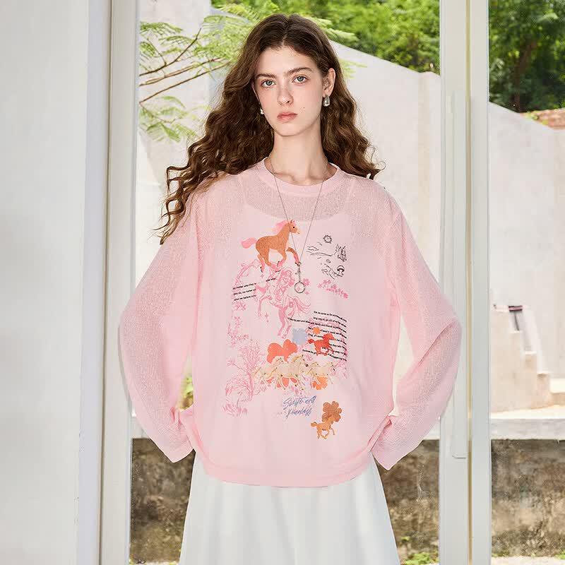 Chuyu Women's Bohemian Print Long-Sleeve T-Shirt