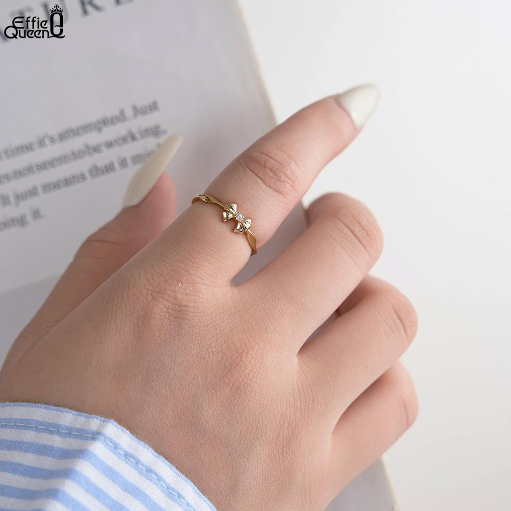 Effie Queen Offene Ringe 925 Sterling Silber AAAAA Funkelnder Runder Zirkonia Verzierung Schleifenknoten Design Fingerring Geschenk für Sie SR330