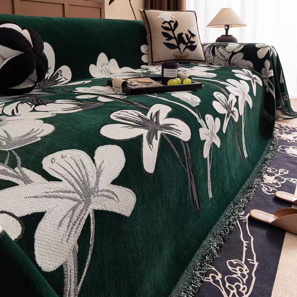 Quasten Chenille Sofabezug Stoff, Sofadecke, Vollbezug, Universelles Sofahandtuch, Staubdichter Sofakissenbezug