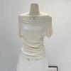 Summer Pure Desire One Shoulder Black Short Sleeve Women's T-shirt Korean Style Slimming Top Exposed Shoulder Fashionable