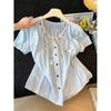 French retro short-sleeved shirt women's new summer bubble-sleeved shirt fat MM meat-covering and thin top A