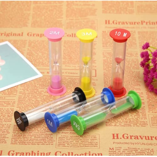 Set of 6 Colorful Plastic Sand Timers with 30 Second, 1 Minute, 2 Minute, 3 Minute, 5 Minute, and 10 Minute Functions for Toothbrushing, Time Manageme