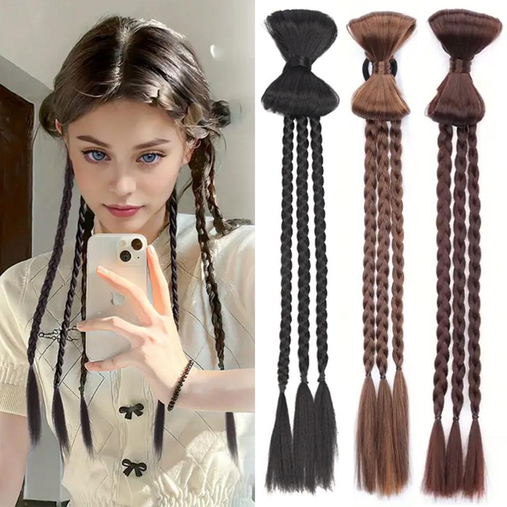 

MERISIHAIR Synthetic Double Strand Ponytail Braid Extension Rubber Band Ponytail High-Temperature Fiber For Women Daily Wear 50cm