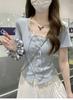 Korean version of pure lace lace splicing fake two-piece T-shirt summer new design short-sleeved top women