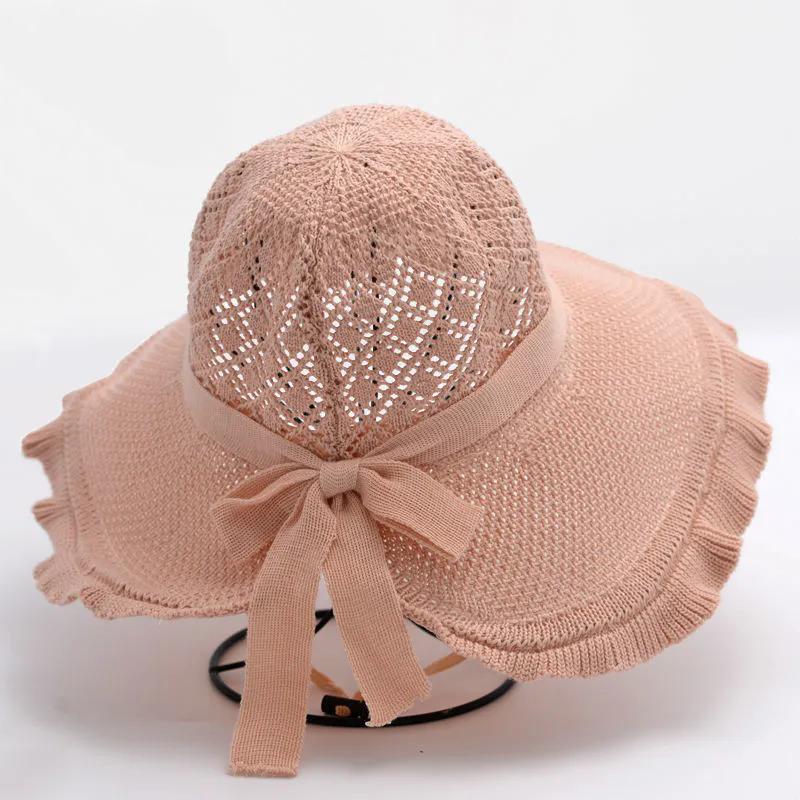 WTEMPO Women's Hollow-out Breathable Bow Wide Brim Sun Hats Solid Color  Elegant Casual Foldable Summer Outdoor Sunscreen Hats