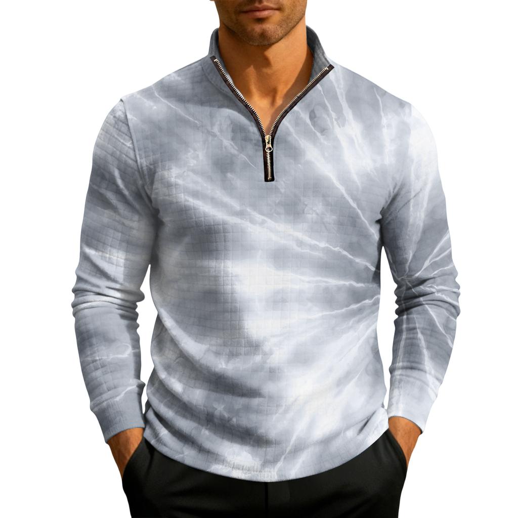 Herrstickad tröja med kvartslång dragkedja och ståkrage