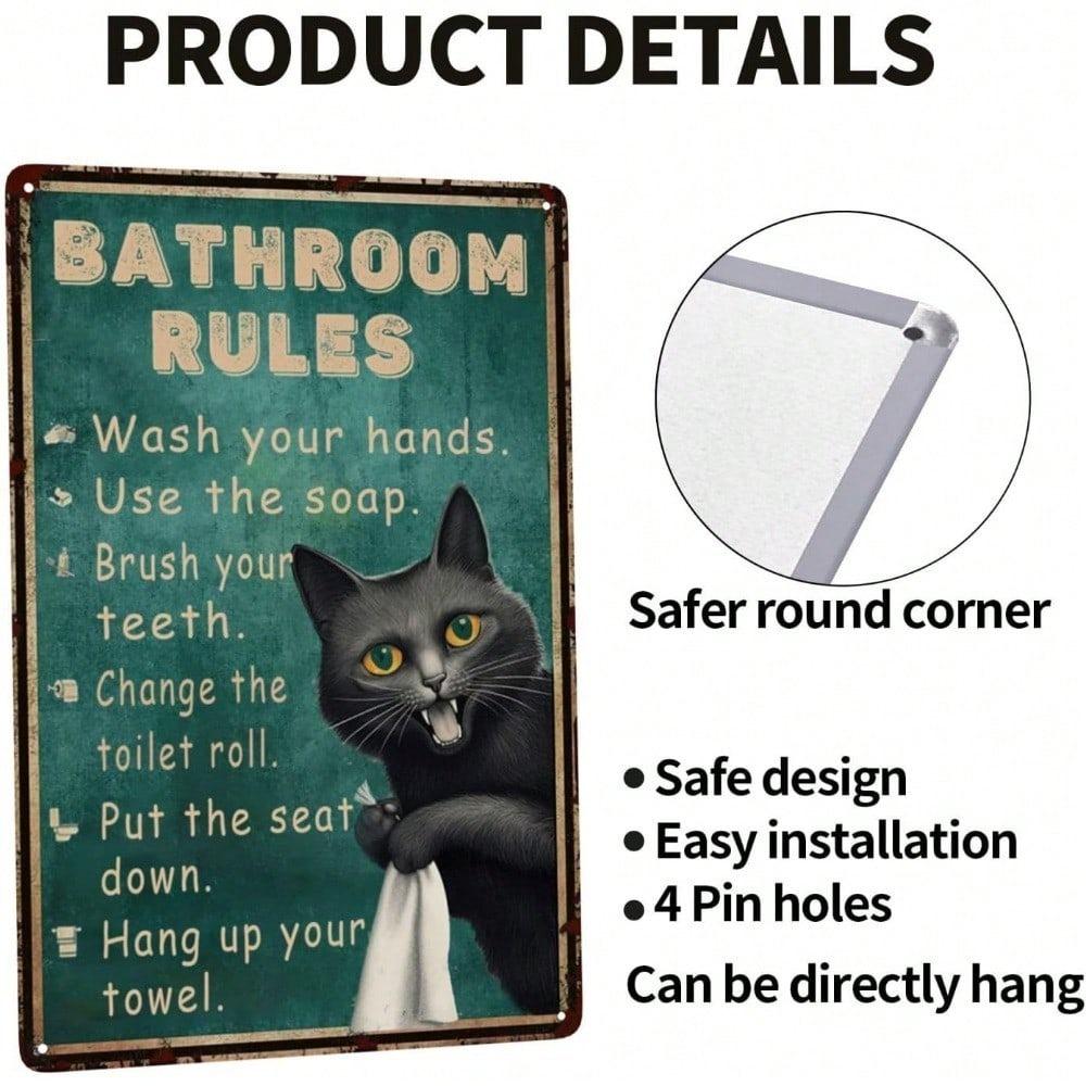 Metal Wall Poster Vintage Cat Toilet Rules Sign for Home Bar Decoration 8x12 Inch