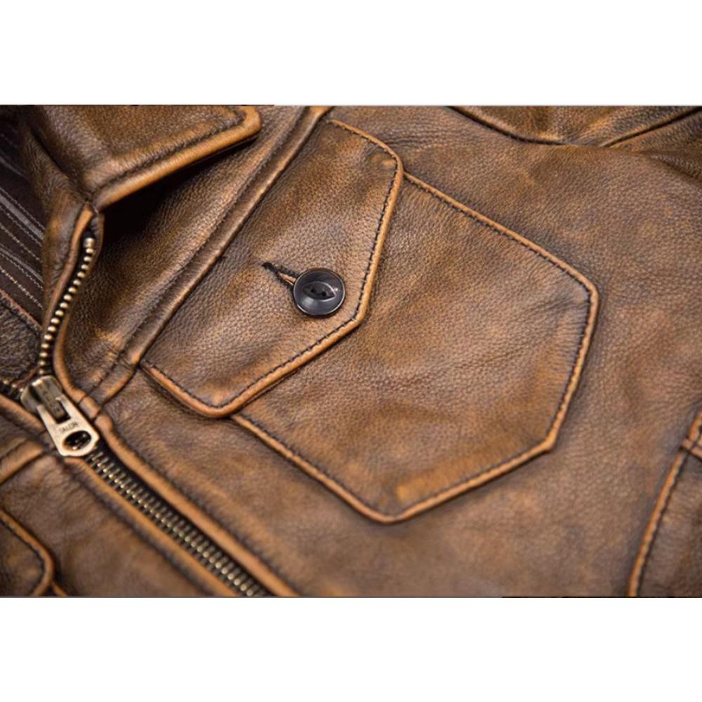 Chinese Size Vintage Men Leather Jacket Soft Genuine Cowhide Spring Autumn