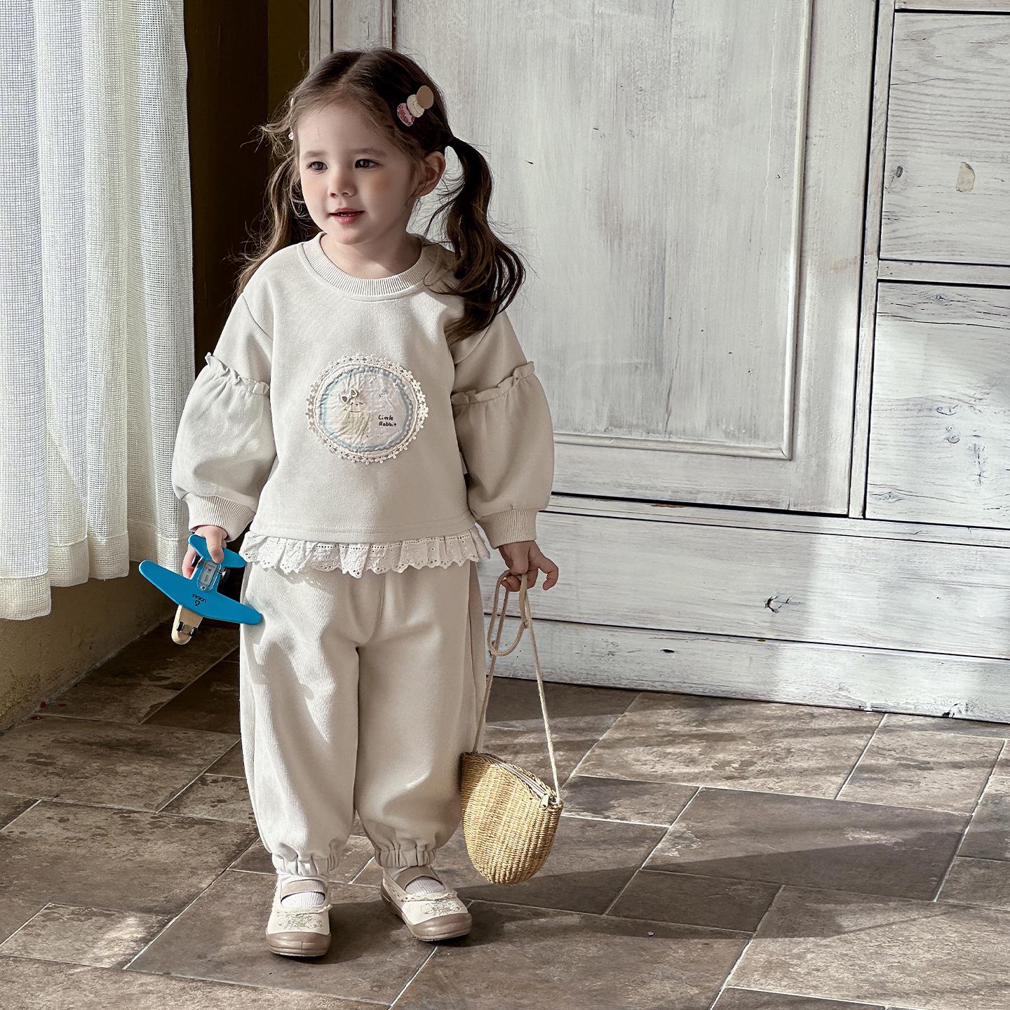 

Toddler Girl Korean Lace Spring Hoodie Two-Piece Set (2026) 100 cm