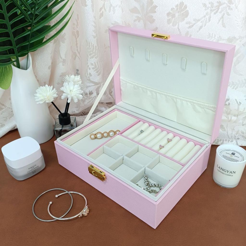 Double-layer locked storage box, jewelry box, jewelry box, stud earrings, ring box, necklace, jewelry packaging box.